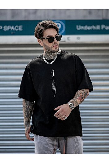 CLAYES Black Vertical Printed Oversize Salas Boyfriend Men's T-shirt