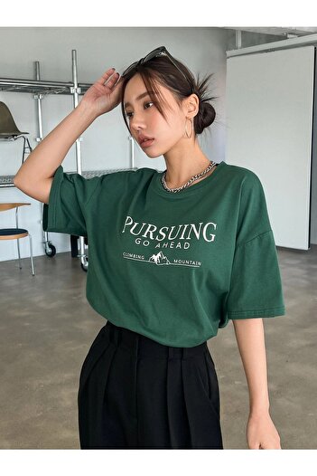 CLAYES Γυναικείο Μπλουζάκι Πράσινο Oversize Pursuing - Oversize Printed