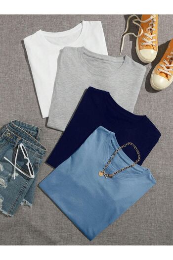 CLAYES Plain Basic 4-Piece Multi Combination T-shirt - White Gray Navy Blue and Baby Blue Oversize Crew Neck
