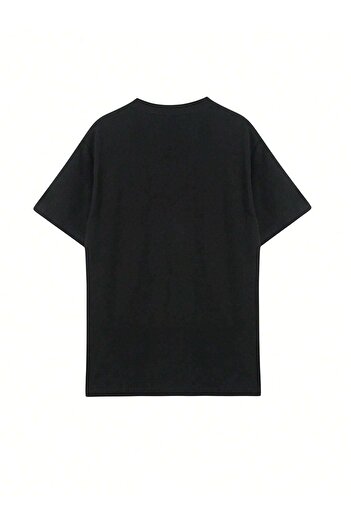CLAYES Lnmera Oversize T-Shirt - Μαύρο εμπριμέ, Crew λαιμόκοψη, κοντό μανίκι