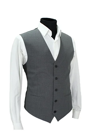 MENTOR REGALO Men's Vest V-Neck Gray Plaid 50643