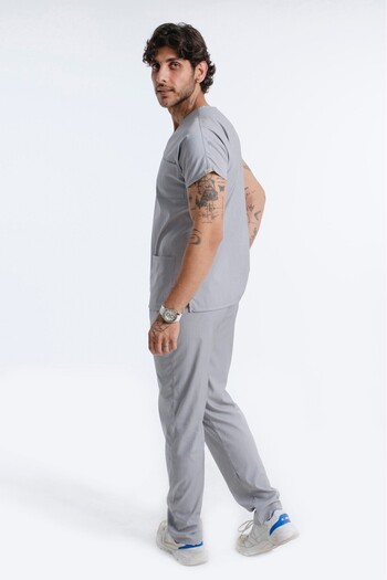 LİZY STORE Gray Classic Men's Bat Sleeve Nurse Doctor Uniform Suit Scrubs Suit Hospital Jersey