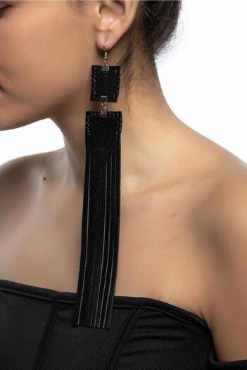 DENİZ TASARIM Leather Earrings Single SideLength 22cm