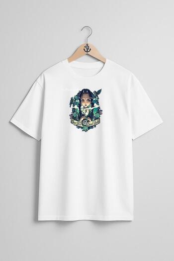Bahriyeli Collection Oversize Wednesday Addams Unisex T-Shirt with Chest Design