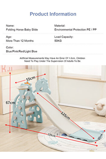 Ma Baby Kids folding slide Indoor Household Small Kids Slide for Toddlers baby multifunctional Green