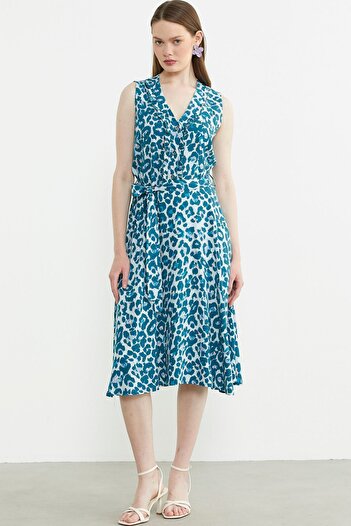 Sementa Patterned Flared Midi Dress - Petrol