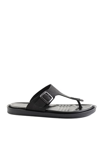 Bambi Black Genuine Leather Men's Slippers E04801000503