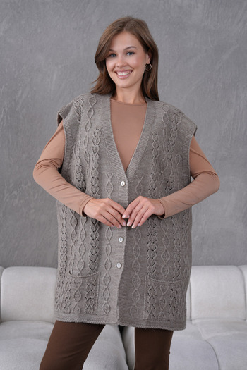Lamierra Knitwear Wool Vest Super Battal Large Size