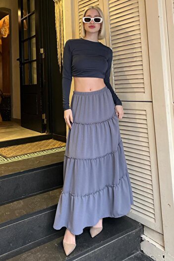 Madmext Smoked Basic Pleated Women's Long Skirt