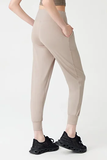 Los Ojos Women's Beige High Waist Jogger Sweatpants Joggers