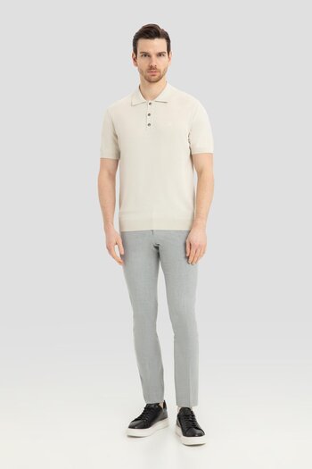 Sabri Özel Polo Neck Buttoned Knitwear Men's T-Shirt Beige
