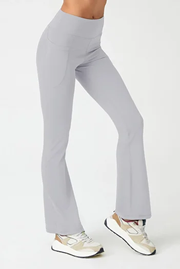 Los Ojos Women's Gray High Waist Smoothing Double Pocket Flared Leg Tights Bootcut