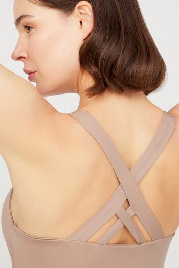 Los Ojos Beige Lightly Supported Covered Sports Bra with Back Detail
