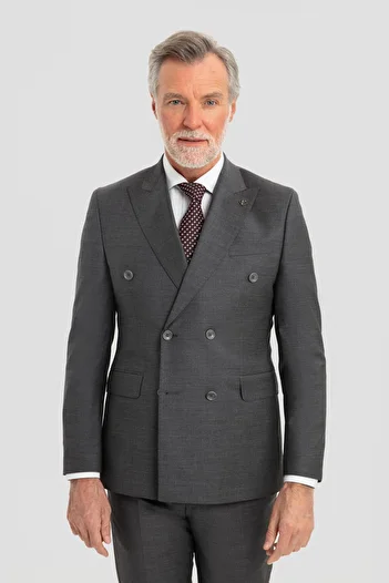 Sabri Özel Wool Blend Double Breasted Pointed Collar Suit Anthracite