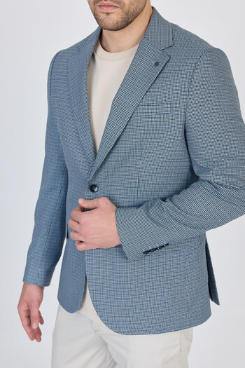 Frappoli Martinelli Men's Indigo Small Pattern Polyester Fabric Sports Blazer Jacket