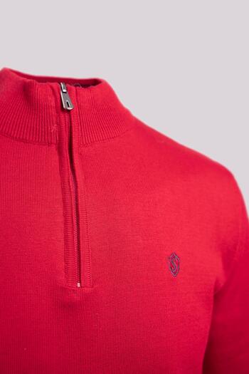 Sabri Özel Zipper half turtleneck cotton men's knit sweater red