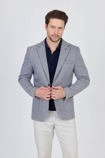 Frappoli Feniks Men's Dark Navy Blue Half Liner Bag Pocket Cotton Blended Lycra Slimfit Sports Blazer Jacket
