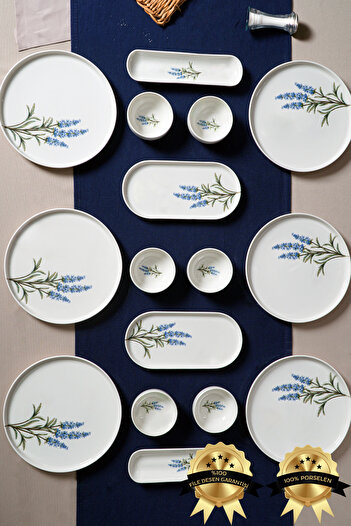 Heda Porselen Lavender 16 Piece Porcelain Breakfast Set for 6