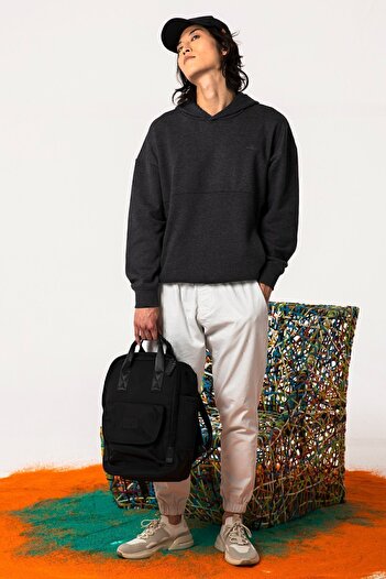 Nordbron Erkek Antrasit Basic Içi Pamuklu Kapüşonlu Sweatshirt Uzun Kollu Yumuşak Dokulu Cepli Örme Nicol