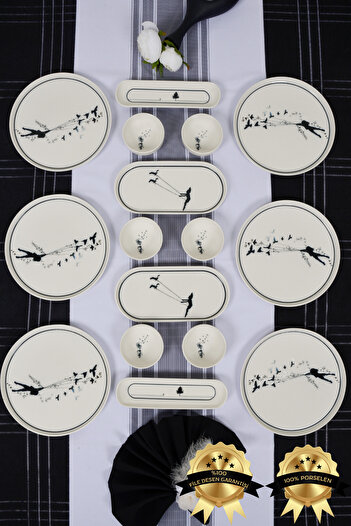 Farika Porselen Knot 16 Piece Porcelain Breakfast Set for 6