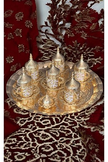 LeesHome 6 Kişilik Gold Osmanlı Desenli Türk Kahvesi Fincan Takımı Fincan Seti