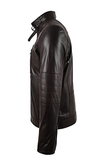 ALİN Theroux Men's Relaxed Fit Brown Genuine Leather Coat Size Measurements in the Picture