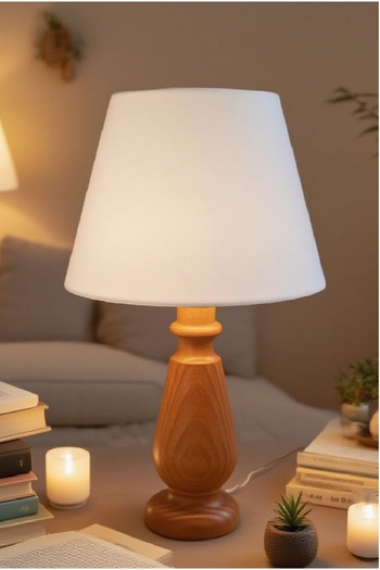 571 Store Magnolia Table Lampshade Wooden Body Fabric Headboard Decorative Table Lamp Night Light