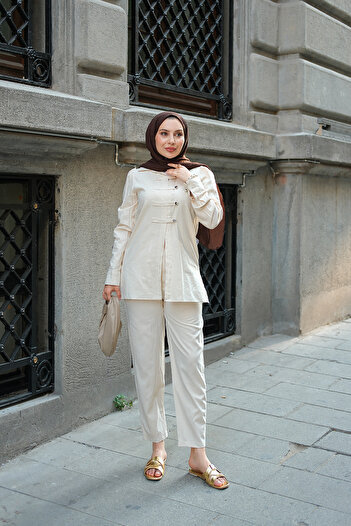LOCCO Women's Button Detail Suit Stone