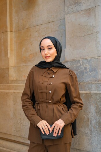 LOCCO Women's Button Detail Suit Brown