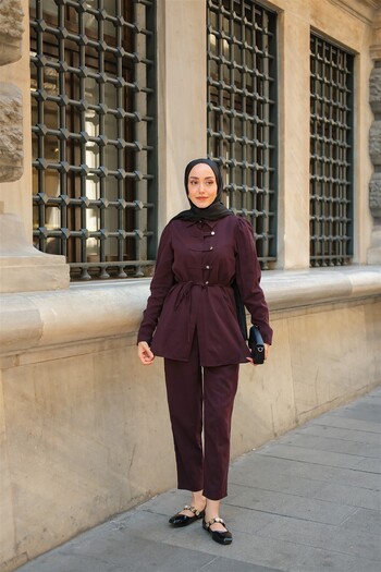 LOCCO Women's Button Detail Suit Plum