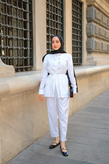 LOCCO Women's Button Detail Suit White