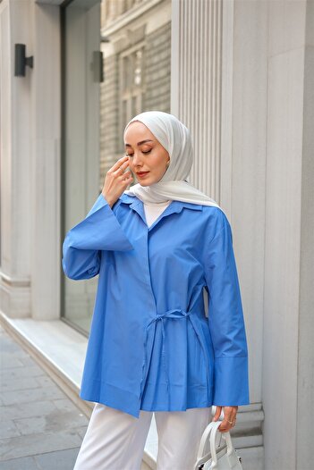 LOCCO Women's Side Tie Shirt Blue