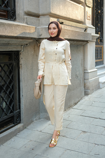 LOCCO Women's Button Detail Suit Beige