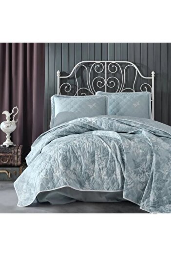 Clasy Quilted Double Bedspread, 240 x 260 cm and 2 Pillowcases 50 x 70 cm, Blue NATUR V 1