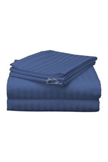 HomePuls Single Bed Sheet Damasc Polycotton Stripe 1 cm, 160 x 230 cm, Blue