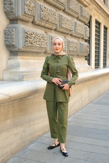 LOCCO Women's Button Detail Suit Green