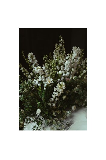 OEM Canvas Painting, 'Elegant Floral Arrangement on White Table', Flowers, Delicate, White, Arrangement,