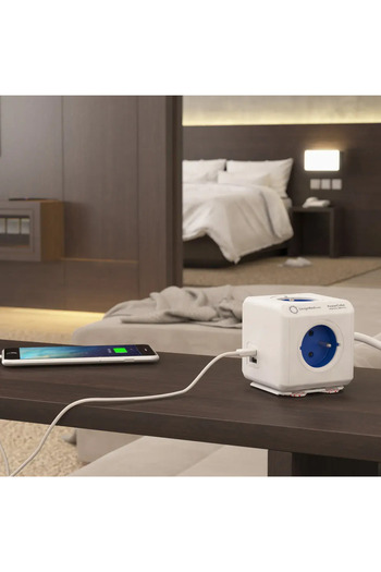 Allocacoc Cubic extension cord, Powercube by Allocacoc, 4 sockets, 1.5m, white/blue