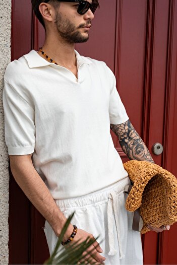 no7man Alten White Polo Neck Knitwear Tshirt