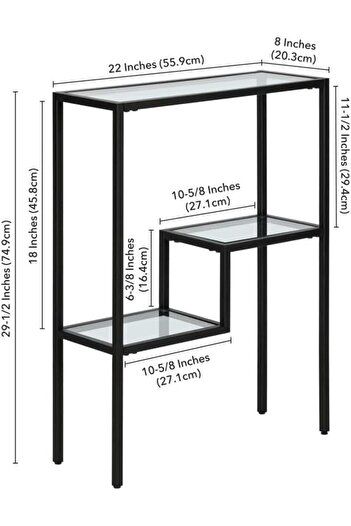 LINGWEI FFD Modern Console Table with Glass Shelves & 1.3cm Thick Metal Frame - Pre-Assembled 3-Tier