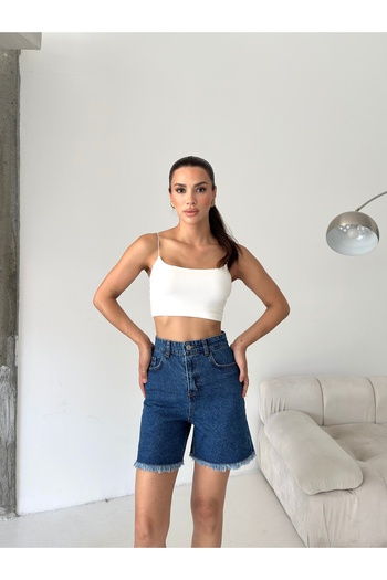 ÇEÇİM Women's High Waist Denim Jeans Shorts with Tassels Zyn-58773
