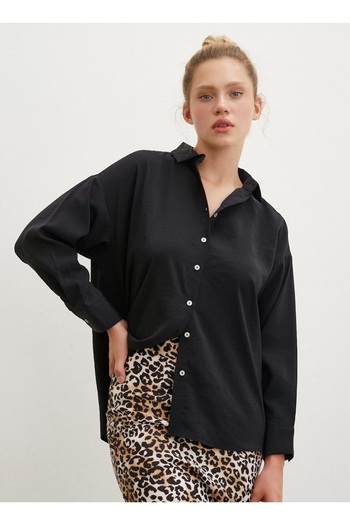 Never more Modal Fabric Basic Button Detailed Long Sleeve Shirt