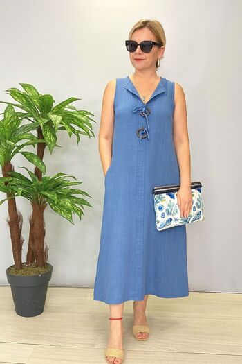 AGORATEKSTİL Rochie lungă de damă, fără mâneci, cu nasturi