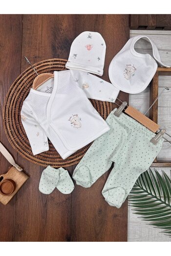 Kids Kingdom 100% Organic Cotton Animal Patterned Newborn Baby Girl 5-Piece Hospital Discharge Set