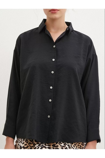 Never more Modal Fabric Basic Button Detailed Long Sleeve Shirt