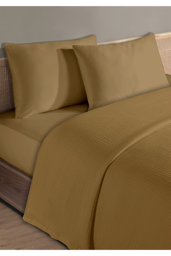 Evim 100% Natural Cotton 4 Layer Muslin Luxury Single Pique Set Mustard 160X230Cm