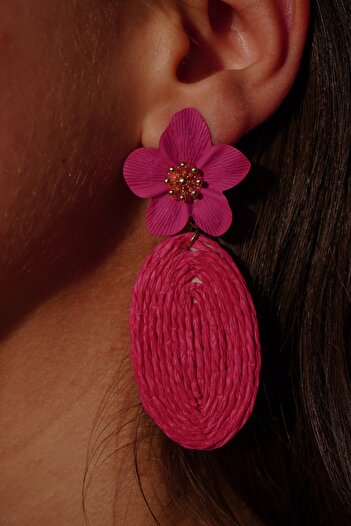 Rumon Floral Oval Straw Dangle Earrings