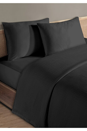 Evim 100% Natural Cotton 4 Layer Muslin Luxury Single Pique Set Black 160X230Cm