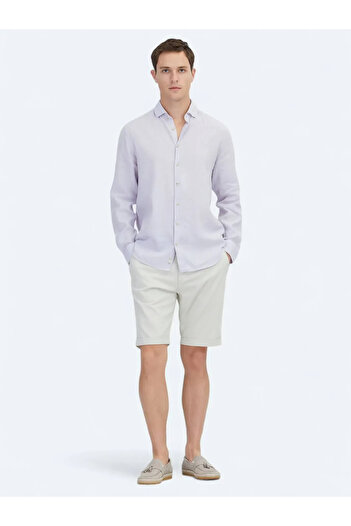 Kip Lilac Plain Woven Casual Cotton Blend Shirt