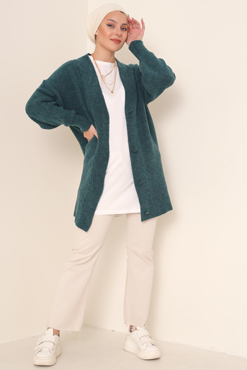 Merterium Women's Hijab Long Knitwear Cardigan Water Green 1048